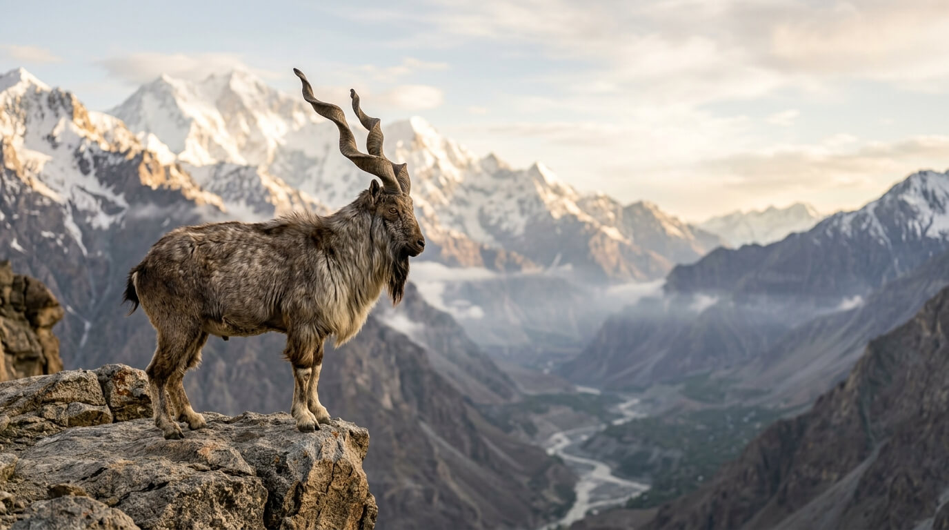 Astore markhor on a rocky cliff — trophy hunting in Pakistan